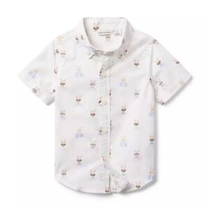 Janie and Jack Bunny‎ Poplin Shirt White Dapper Bunny Easter Size 12-18 Months